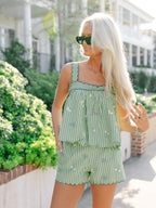 Jade Scallop-Trim Stripe Set