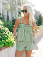 Jade Scallop-Trim Stripe Set