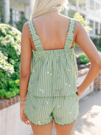 Jade Scallop-Trim Stripe Set