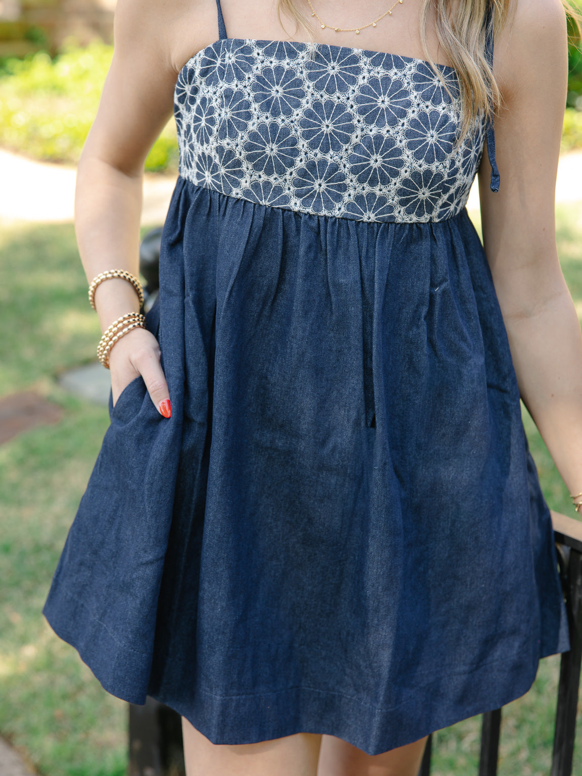 Tiara Eyelet Denim Dress
