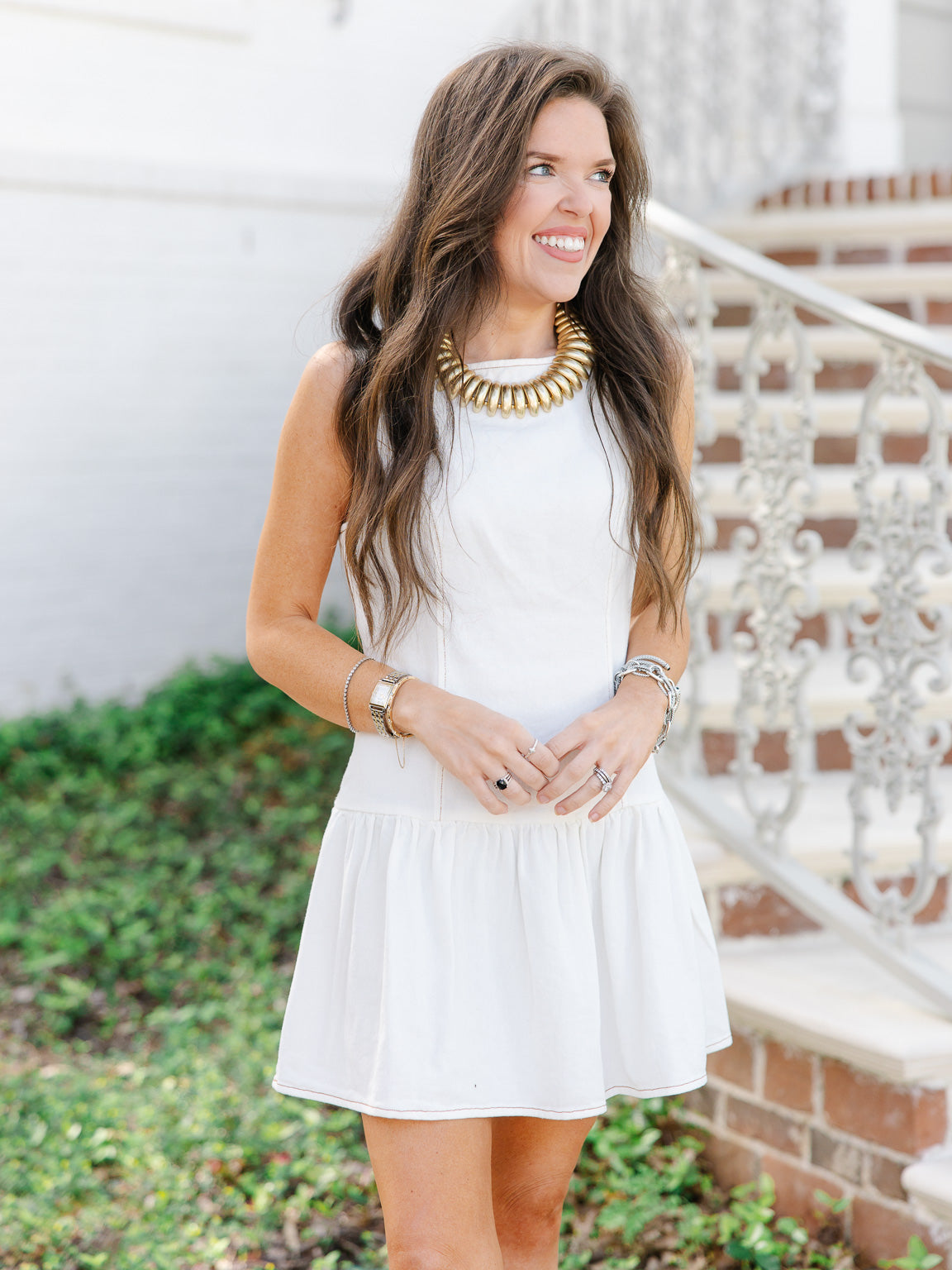 Ella Boat Neck Denim Dress