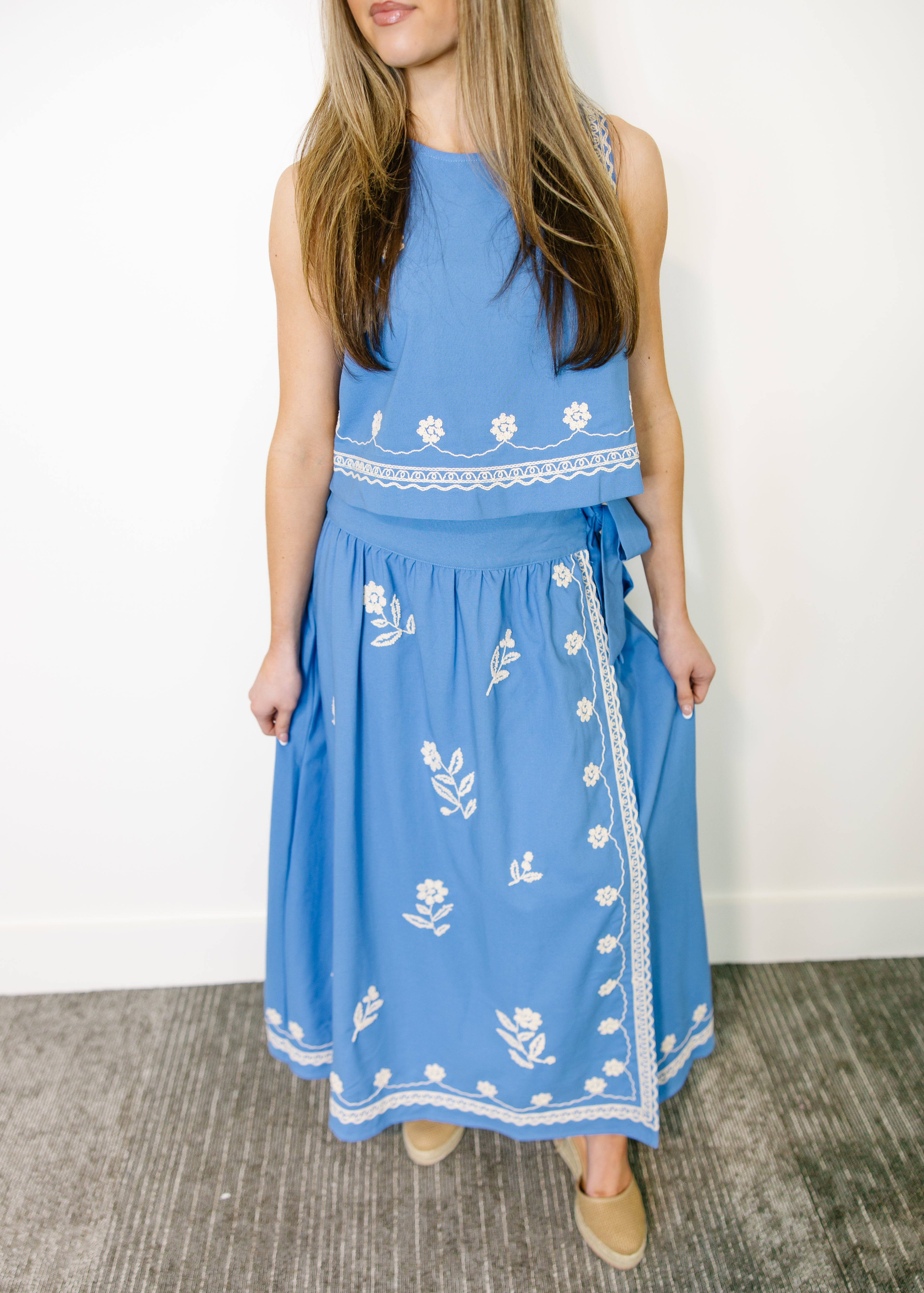 Liora Embroidered Midi Skirt Set