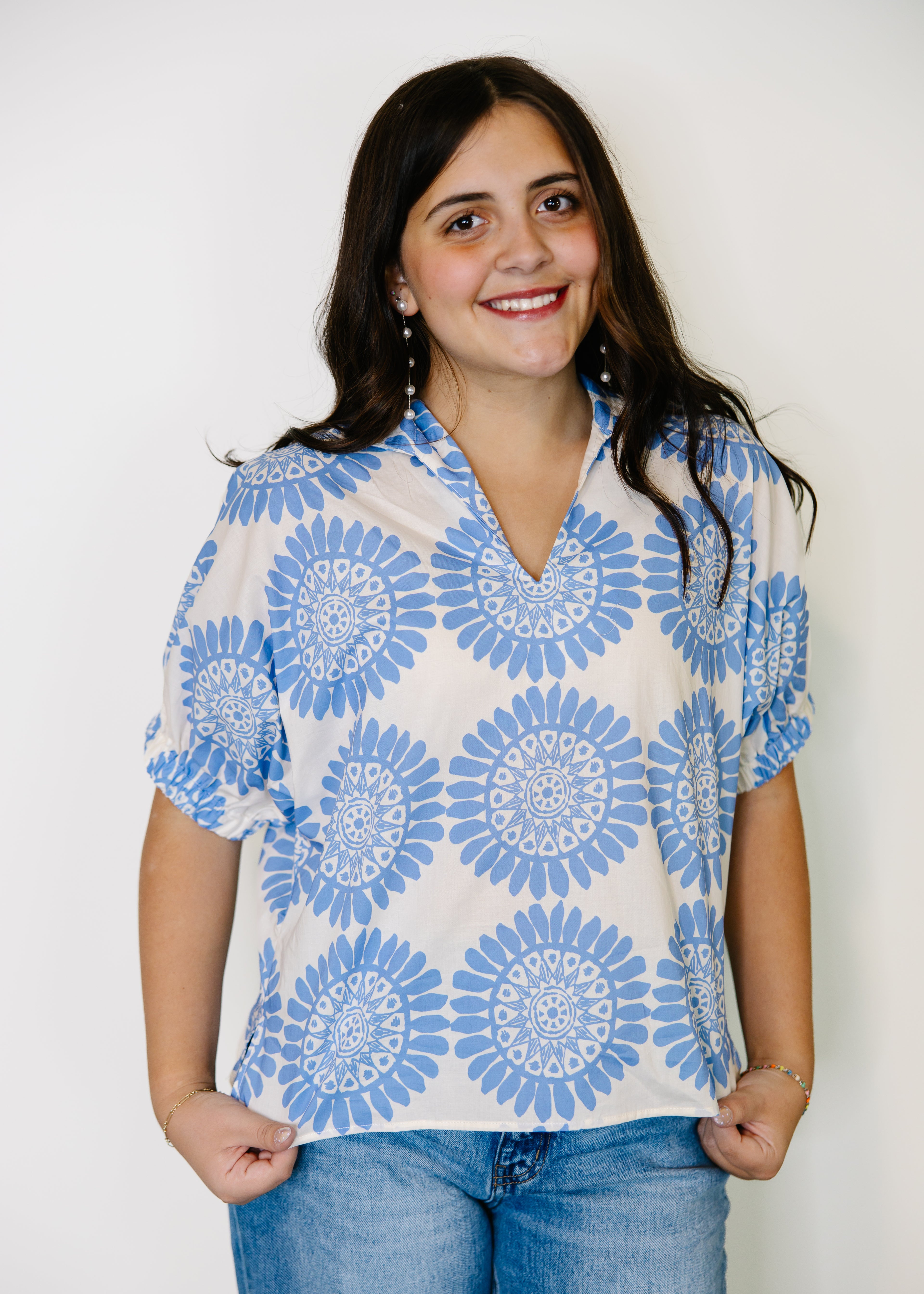 Sorella Medallion Split-Neck Top