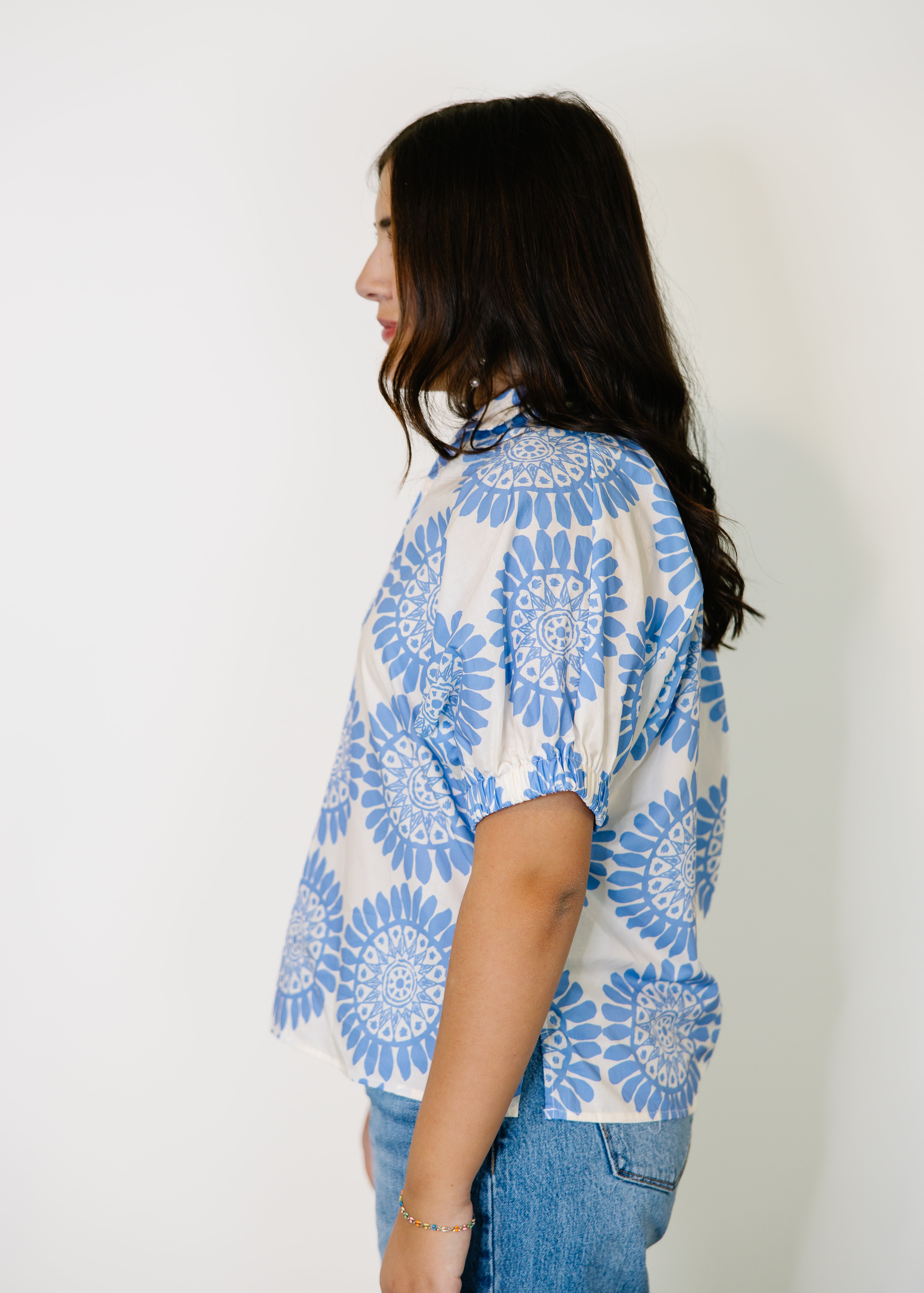 Sorella Medallion Split-Neck Top