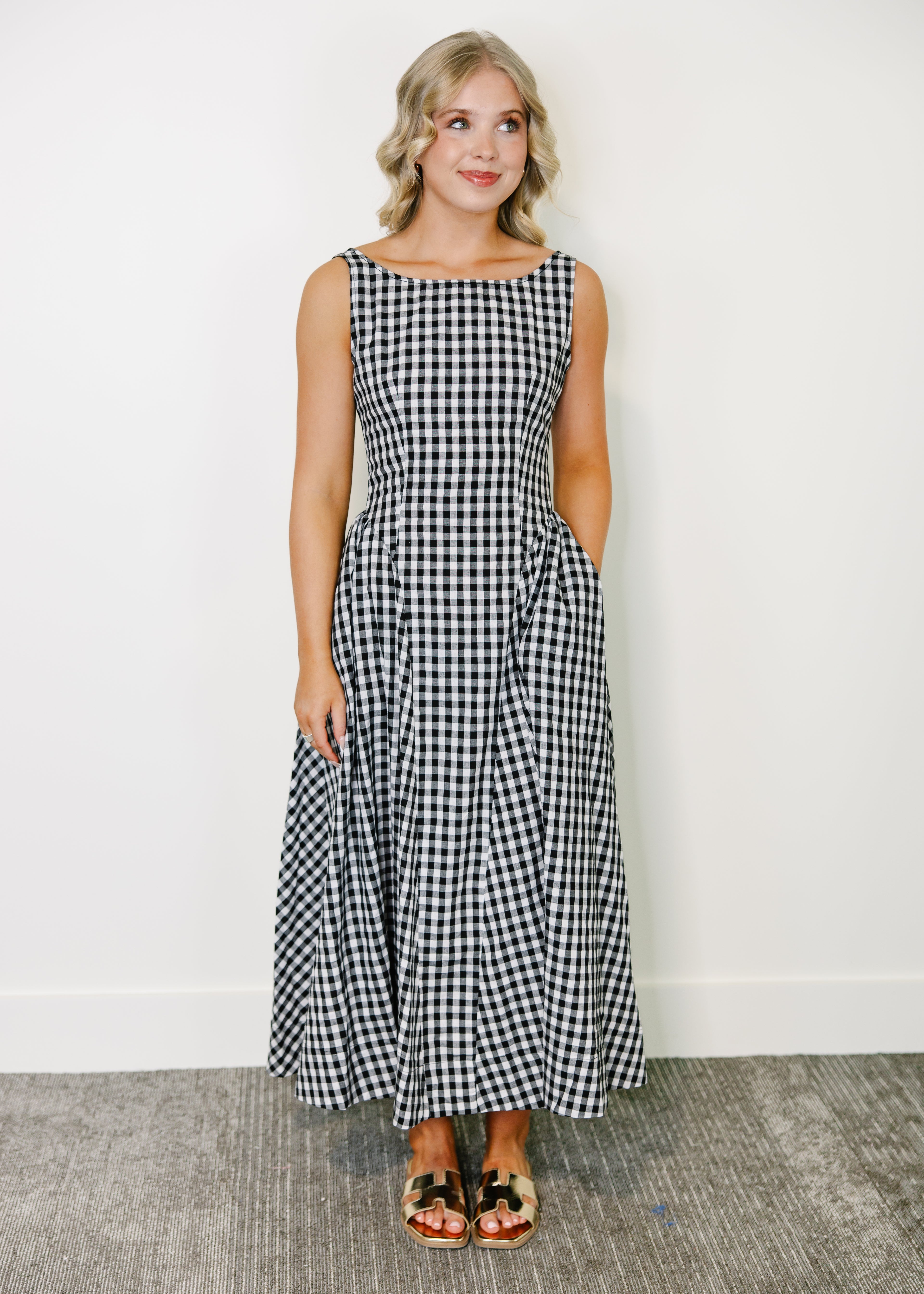 Lisa Gingham Sleeveless Maxi Dress