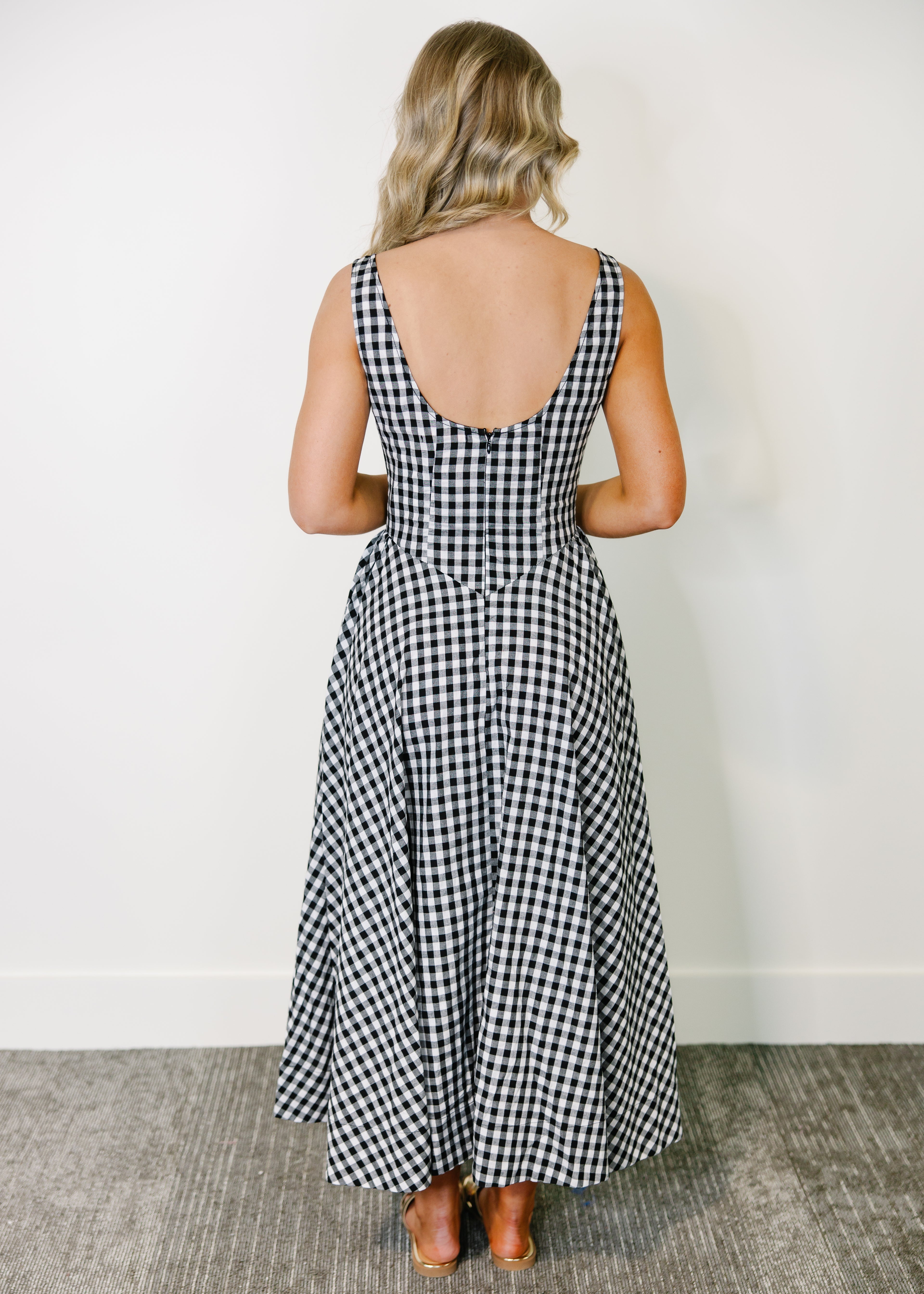 Lisa Gingham Sleeveless Maxi Dress
