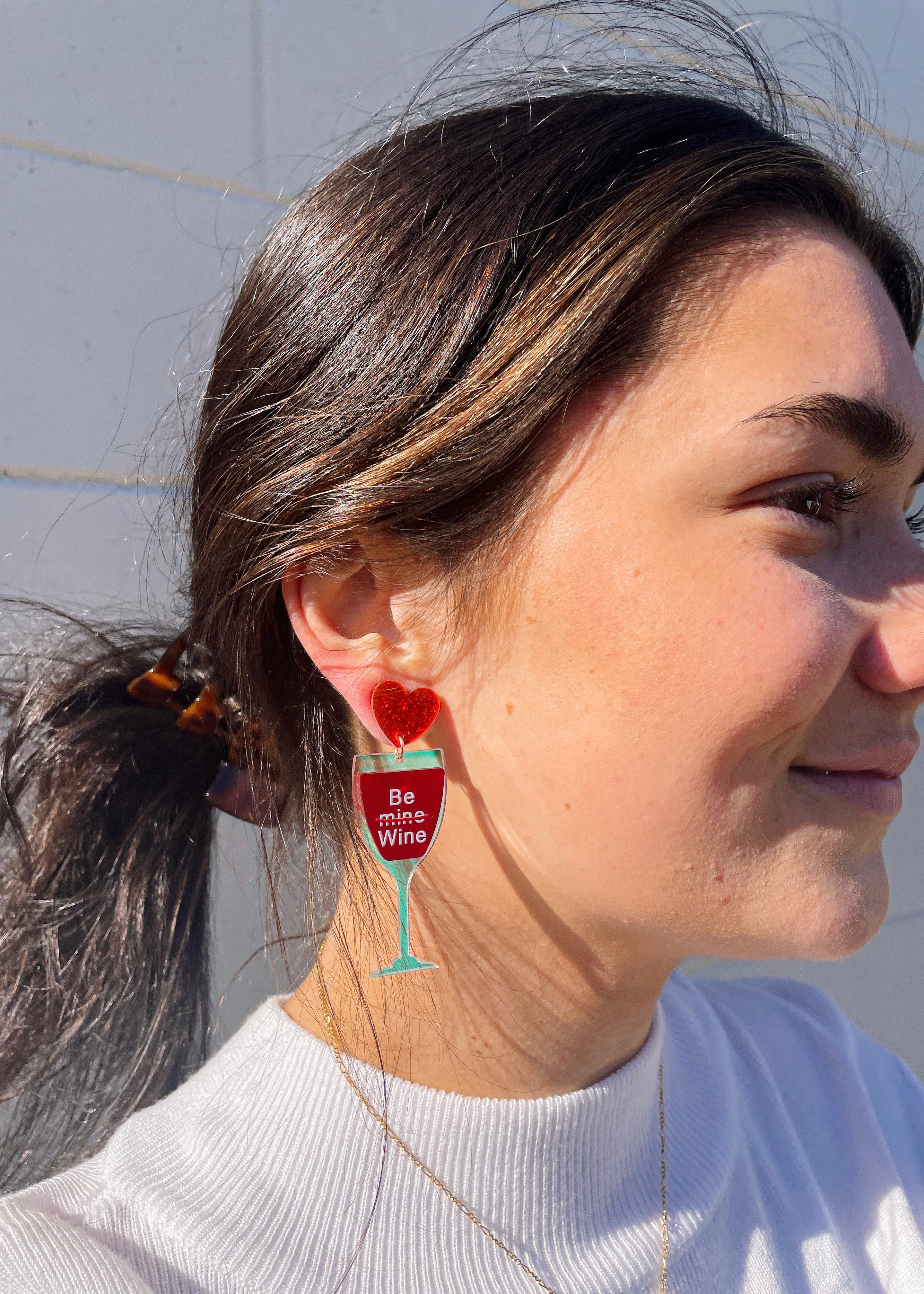 BE WINE Heart & Wine Glass Earrings