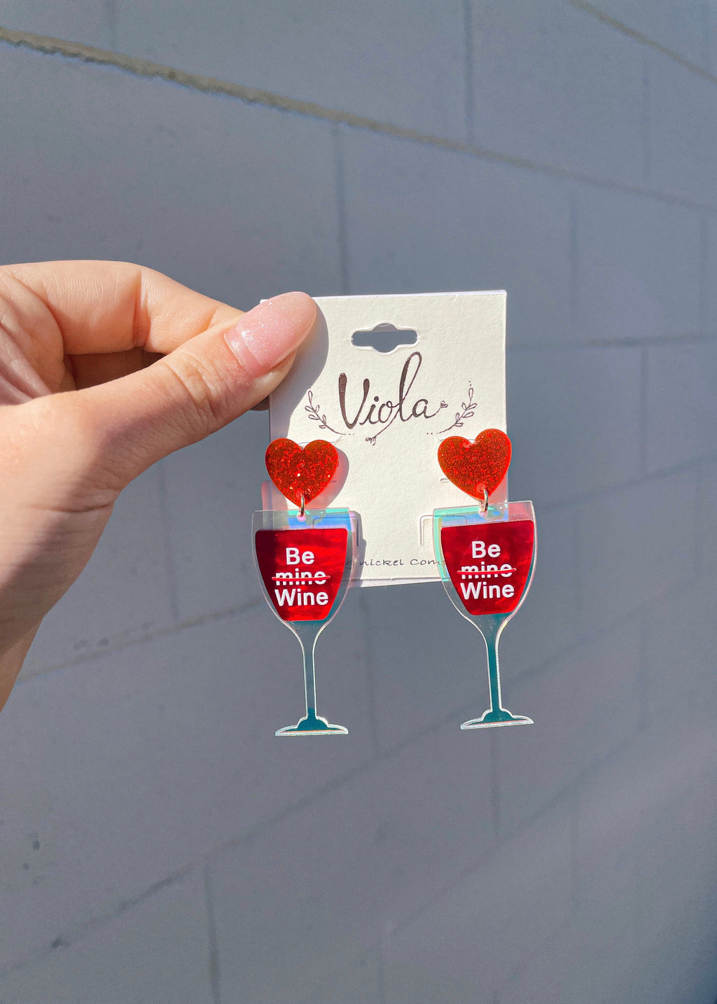 BE WINE Heart & Wine Glass Earrings