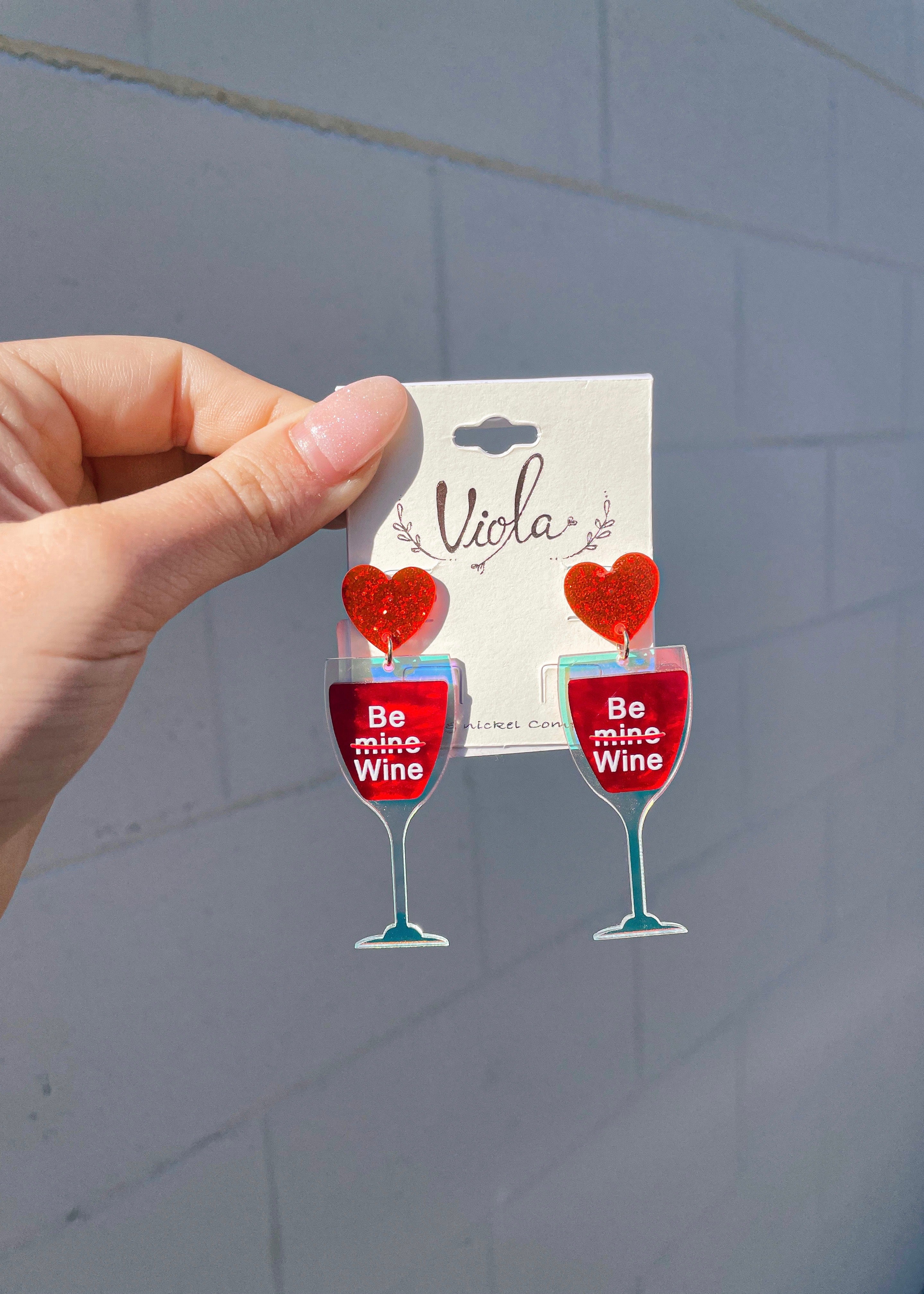 BE WINE Heart & Wine Glass Earrings